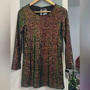 Sequined black, green and gold dress for girls size 10-12  PERFECT FOR HOLIDAYS